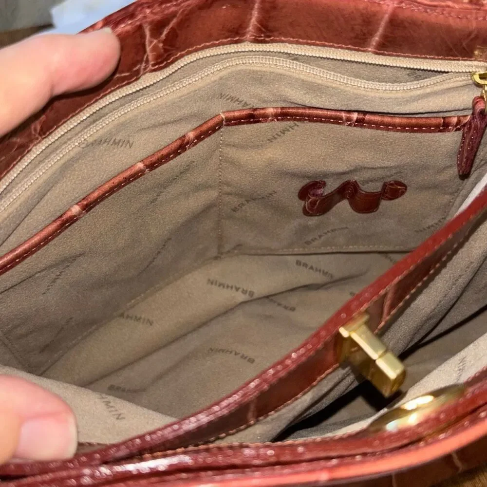 NWT Brahmin Adelle Cameo Soft Honeybee Moc Croc Leather purse bag satchel